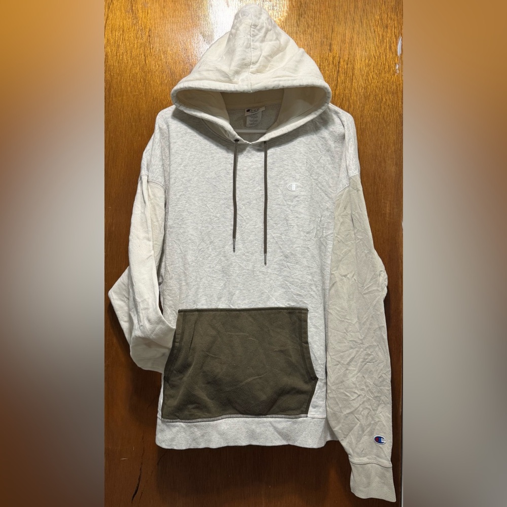 Champion Mens Classic Fleece Blocked Hoodie Colorblock Cream (see description)